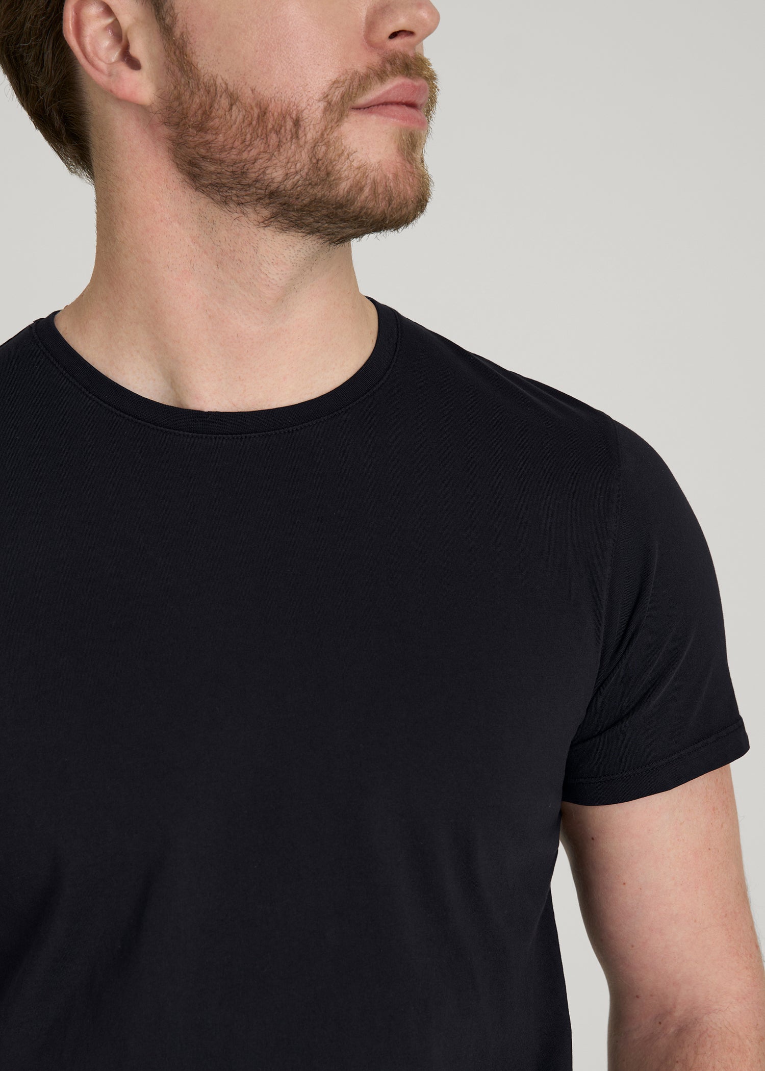 Modern Fit Garment Dyed Cotton T-Shirt for Tall Men in Black