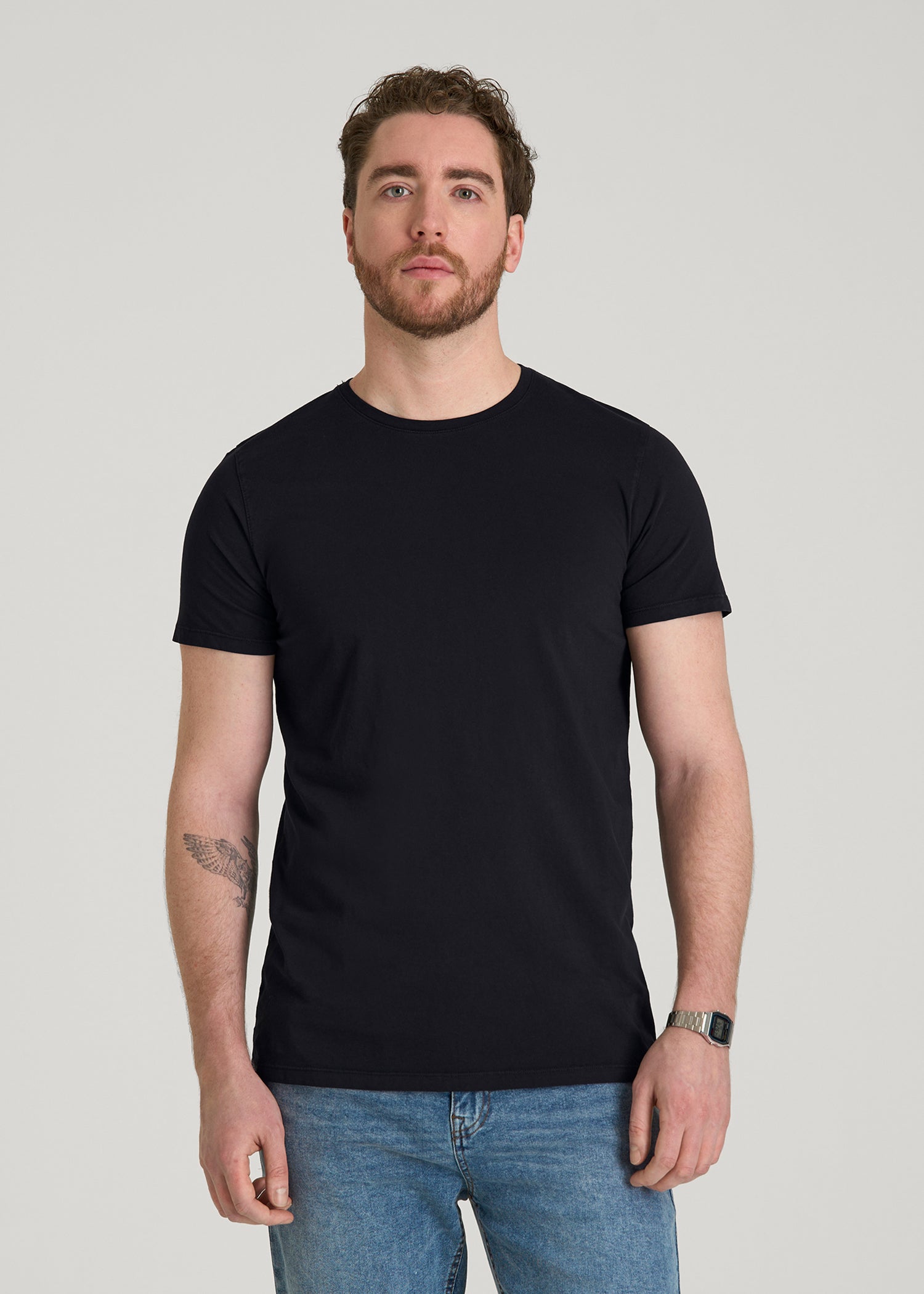 Modern Fit Garment Dyed Cotton T-Shirt for Tall Men in Black