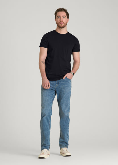 Modern Fit Garment Dyed Cotton T-Shirt for Tall Men in Black