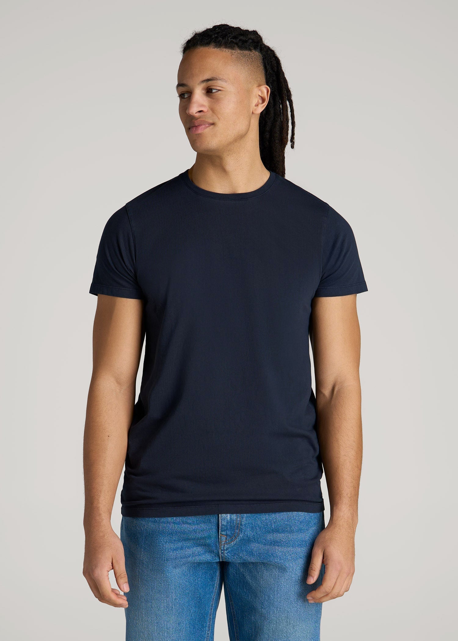 Modern Fit Garment Dyed Cotton T-Shirt for Tall Men in Evening Blue M / Extra Tall / Evening Blue