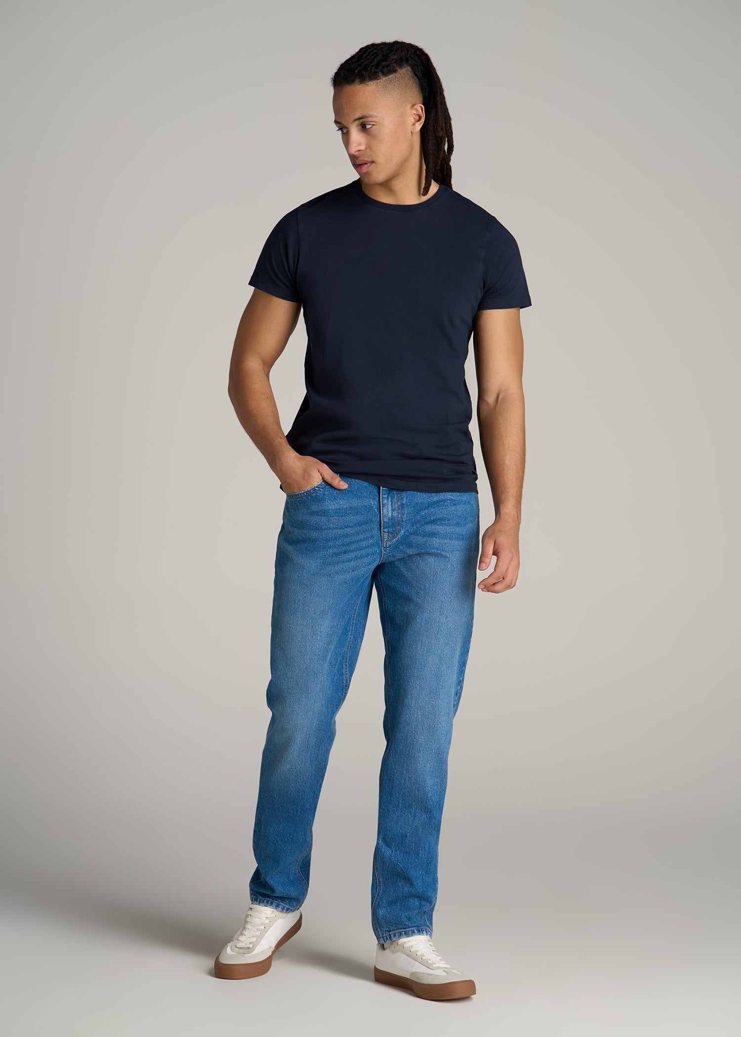 Modern Fit Garment Dyed Cotton T-Shirt for Tall Men in Evening Blue