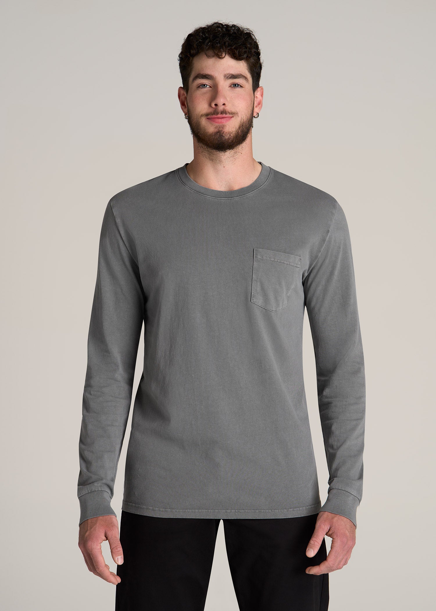 Garment Dyed Long Sleeve Pocket Tee for Tall Men in Slate