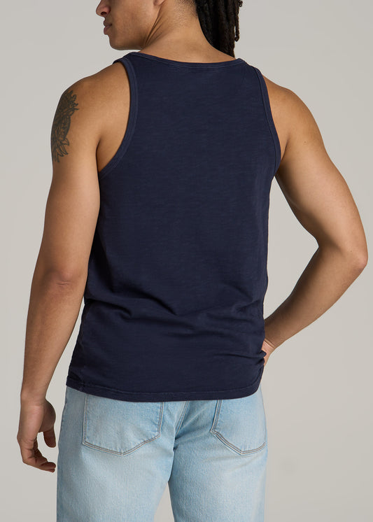 Garment Dyed Slub Pocket Tall Men's Tank Top in Evening Blue