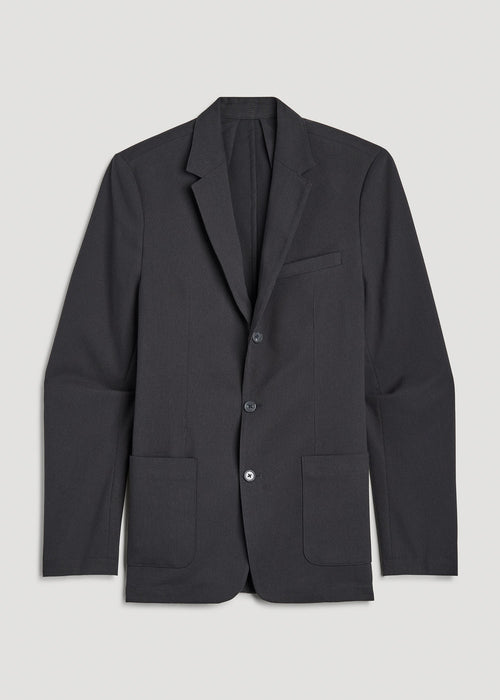 Textured Garment Washed Stretch Cotton Blazer for Tall Men in Iron Grey