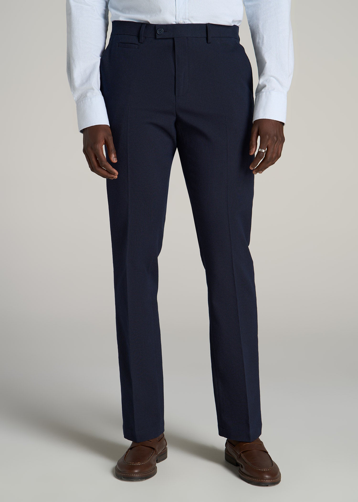 Textured Garment Washed Stretch Cotton Suit Pants for Tall Men in Evening Blue 34 / 40 / Evening Blue Textured Garment Washed Stretch Cotton Suit Pants for Tall Men in Evening Blue 34 / 40 / Evening Blue
