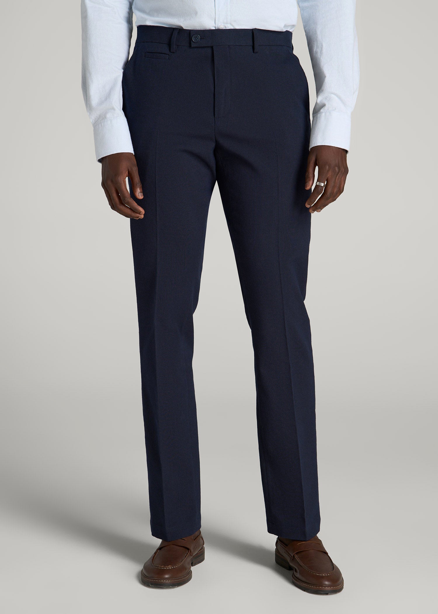 Textured Garment Washed Stretch Cotton Suit Pants for Tall Men in Evening Blue 34 / 40 / Evening Blue