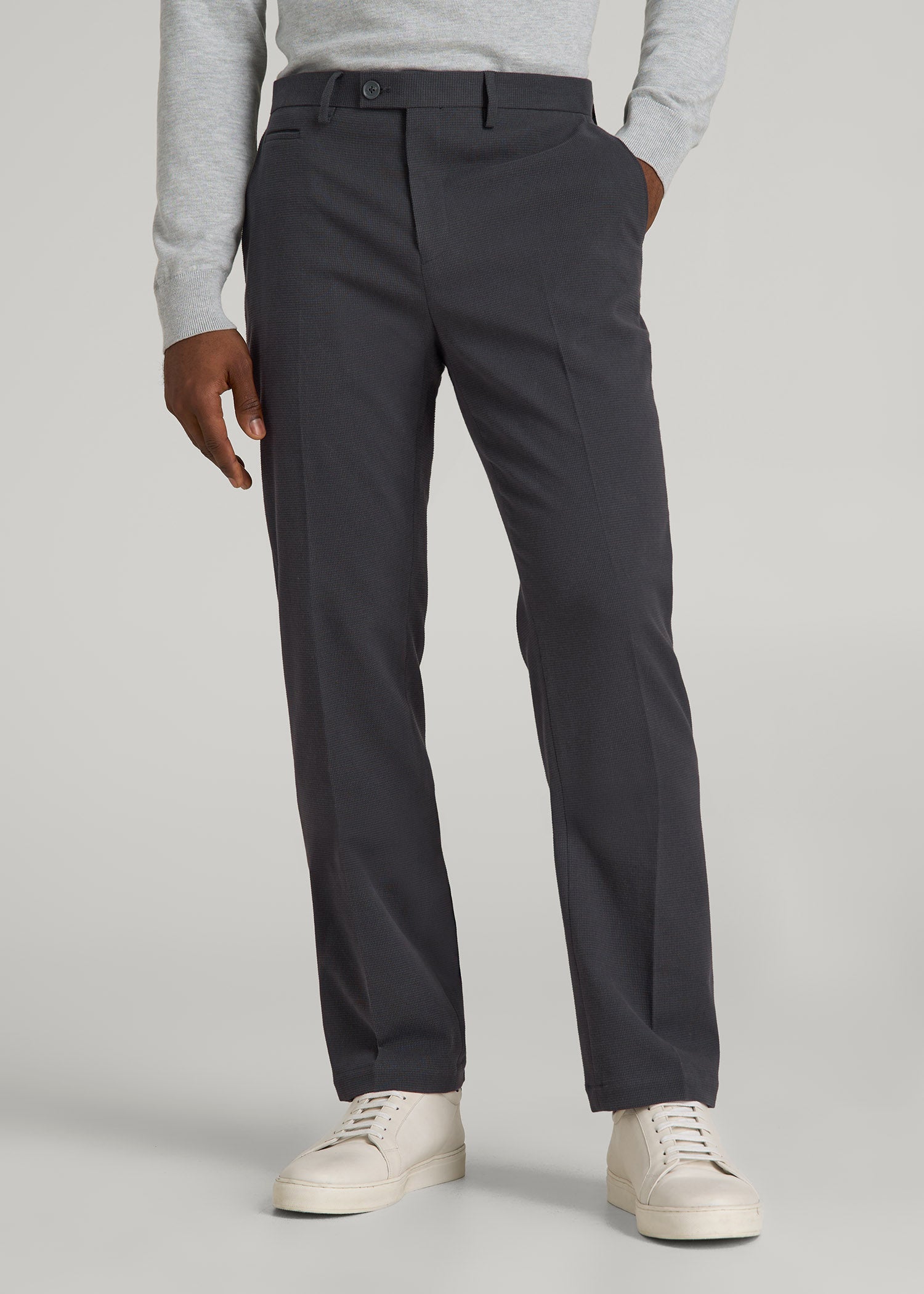 grey dress pants men Textured Garment Washed Stretch Cotton Suit Pants for Tall Men in Iron Grey 30 / 38 / Iron Grey