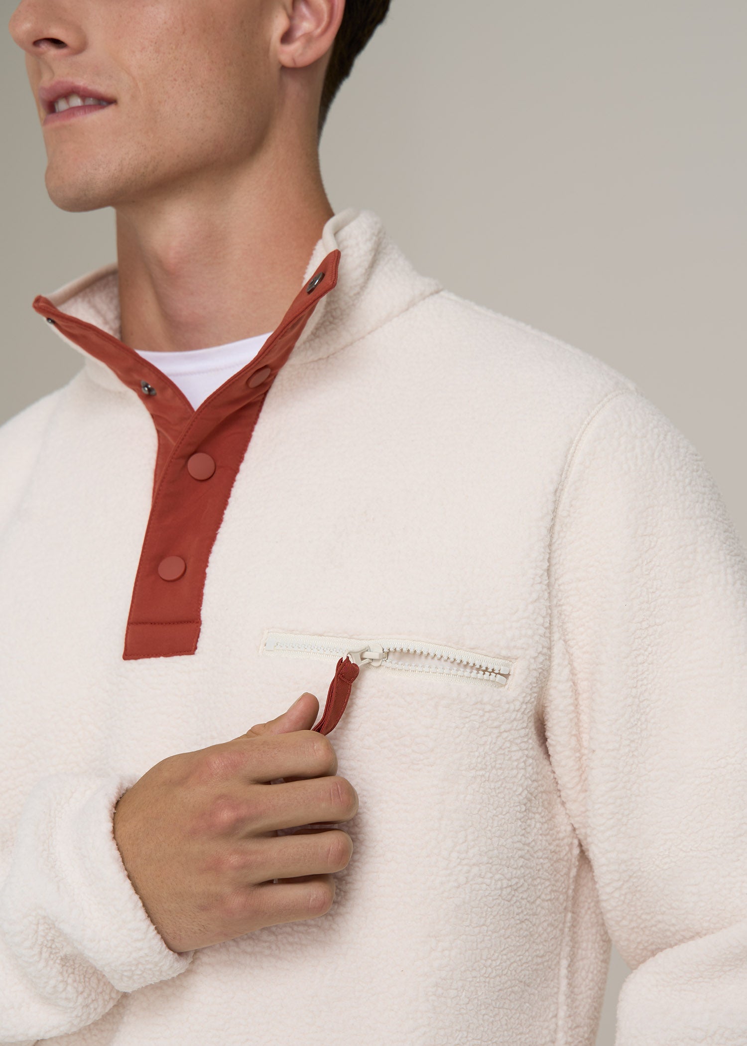 Half Snap Sherpa Sweatshirt for Tall Men in Natural