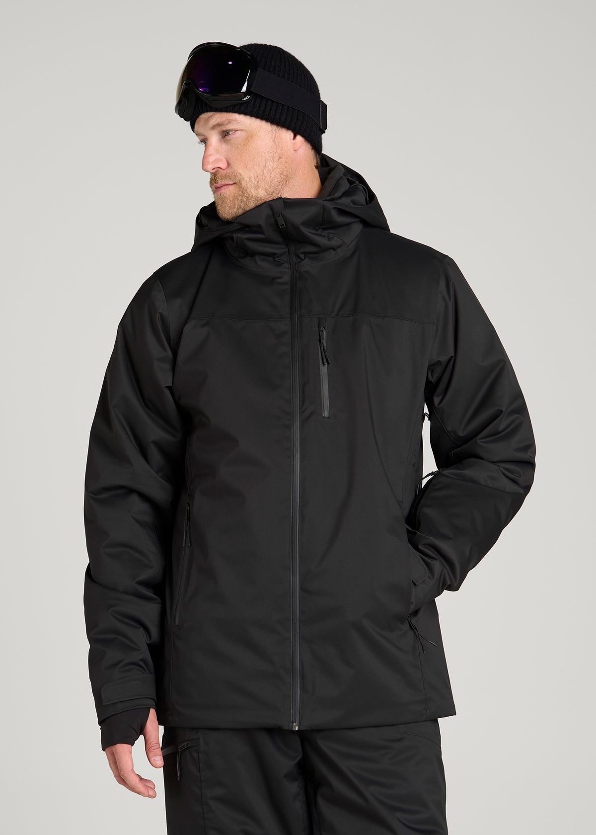 Insulated Ski Jacket for Tall Men in Black