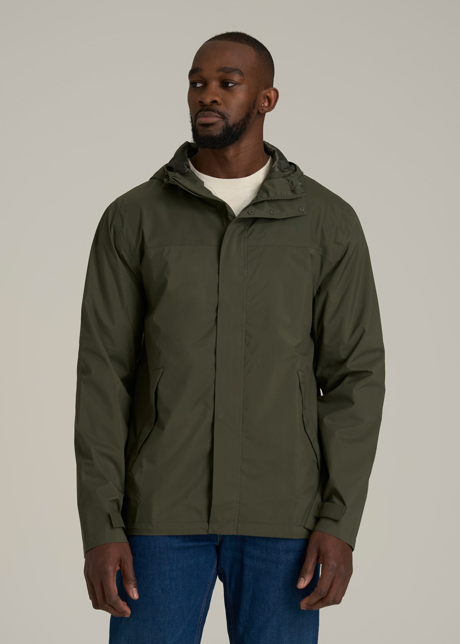 Lightweight Rain Jacket for Tall Men in Dark Olive Green