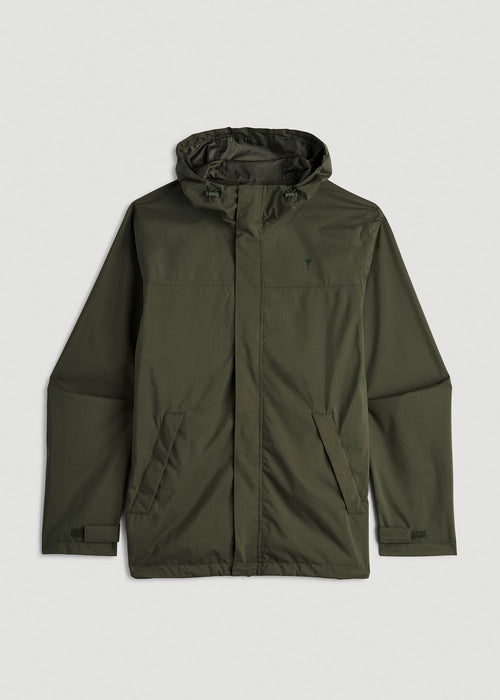 Lightweight Rain Jacket for Tall Men in Dark Olive Green