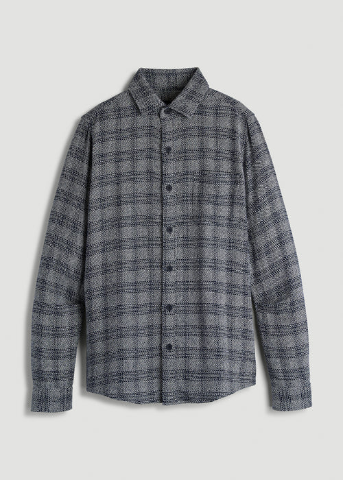 Lightweight Woven Overshirt for Tall Men in Navy Textured Grid