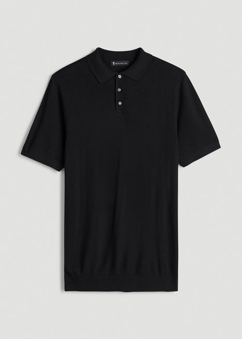 Linen Blend Knit Polo for Tall Men in Black