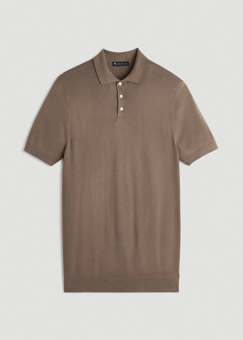 Linen Blend Knit Polo for Tall Men in Warm Brown