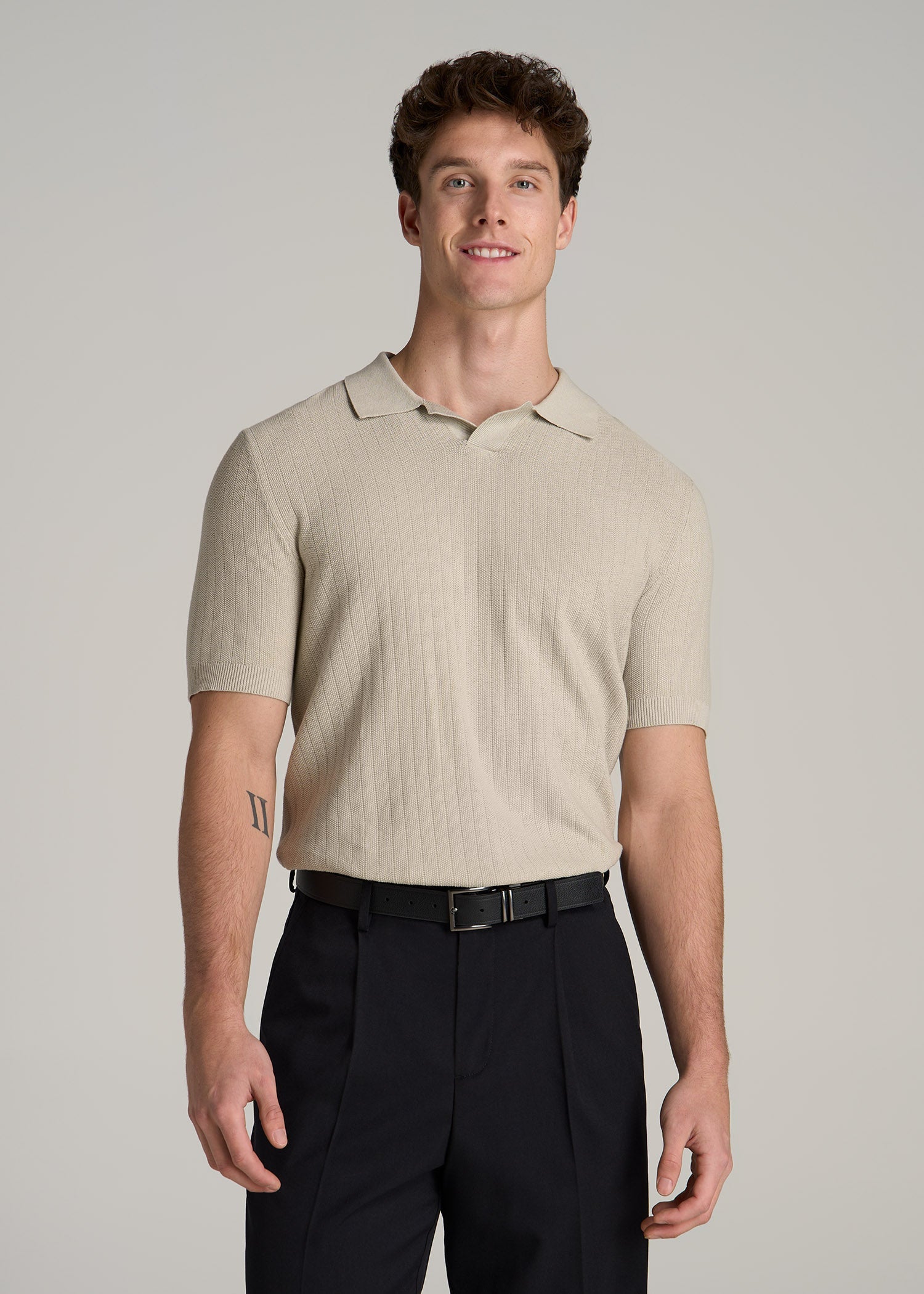 Linen Blend Ribbed Extra Long Polo Shirt for Tall Men American Tall