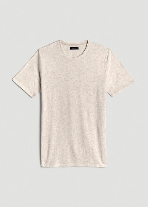 Linen Crewneck T-Shirt for Tall Men in Heathered Oatmeal