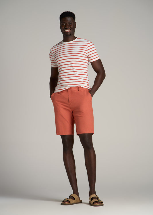 Linen Shorts For Tall Men in Burnt Orange