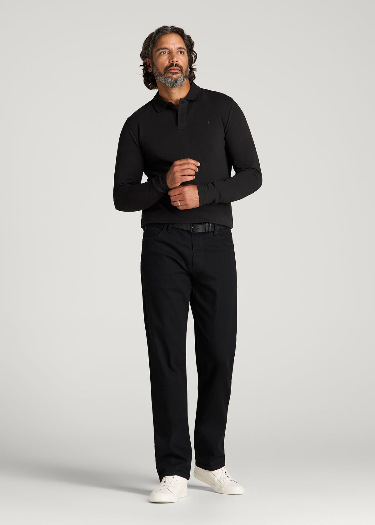 Long Sleeve Classic Polo for Tall Men in Black