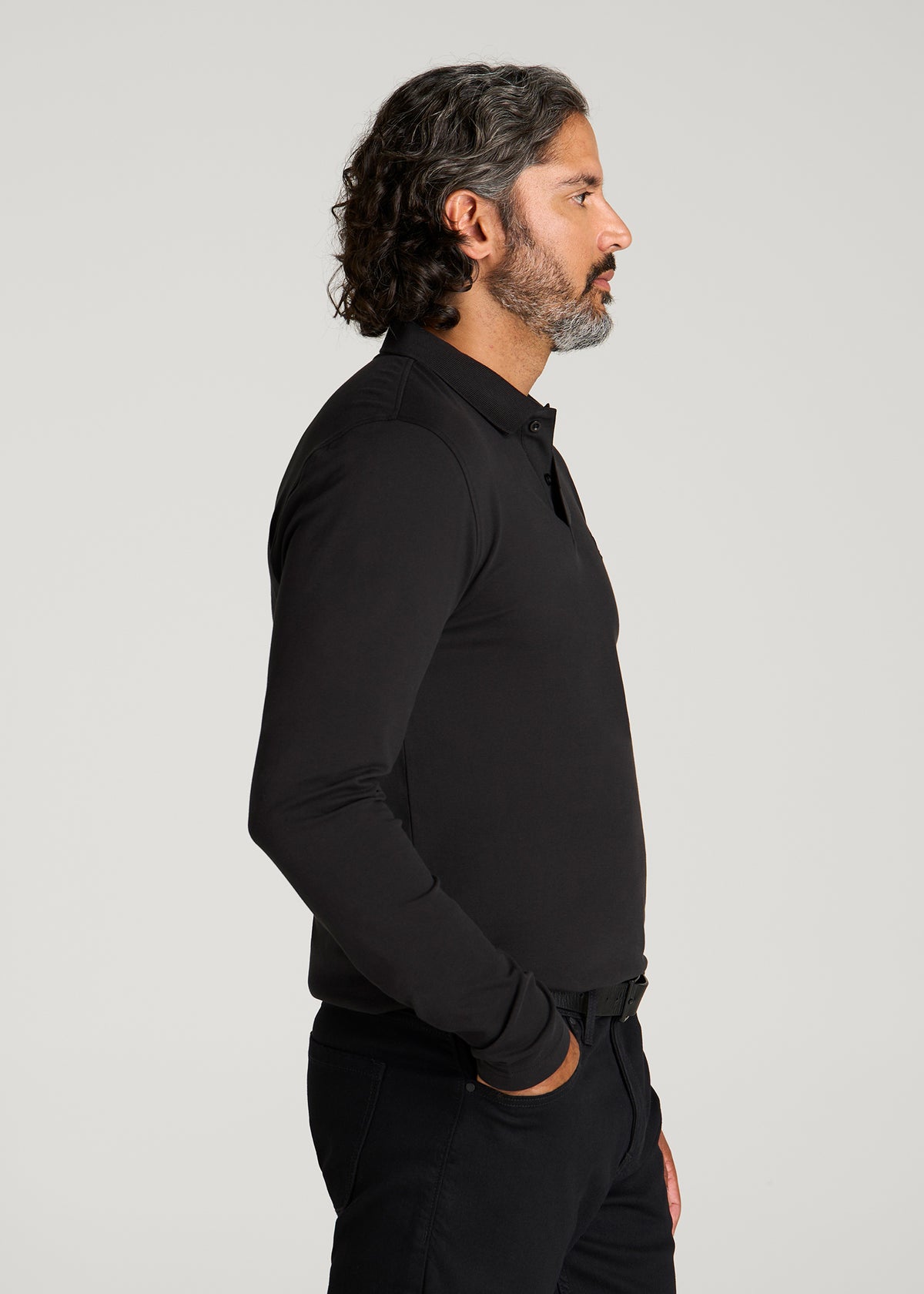 Long Sleeve Classic Polo for Tall Men in Black