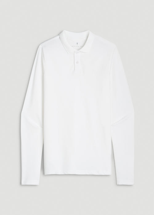 Long Sleeve Classic Polo for Tall Men in Bright White