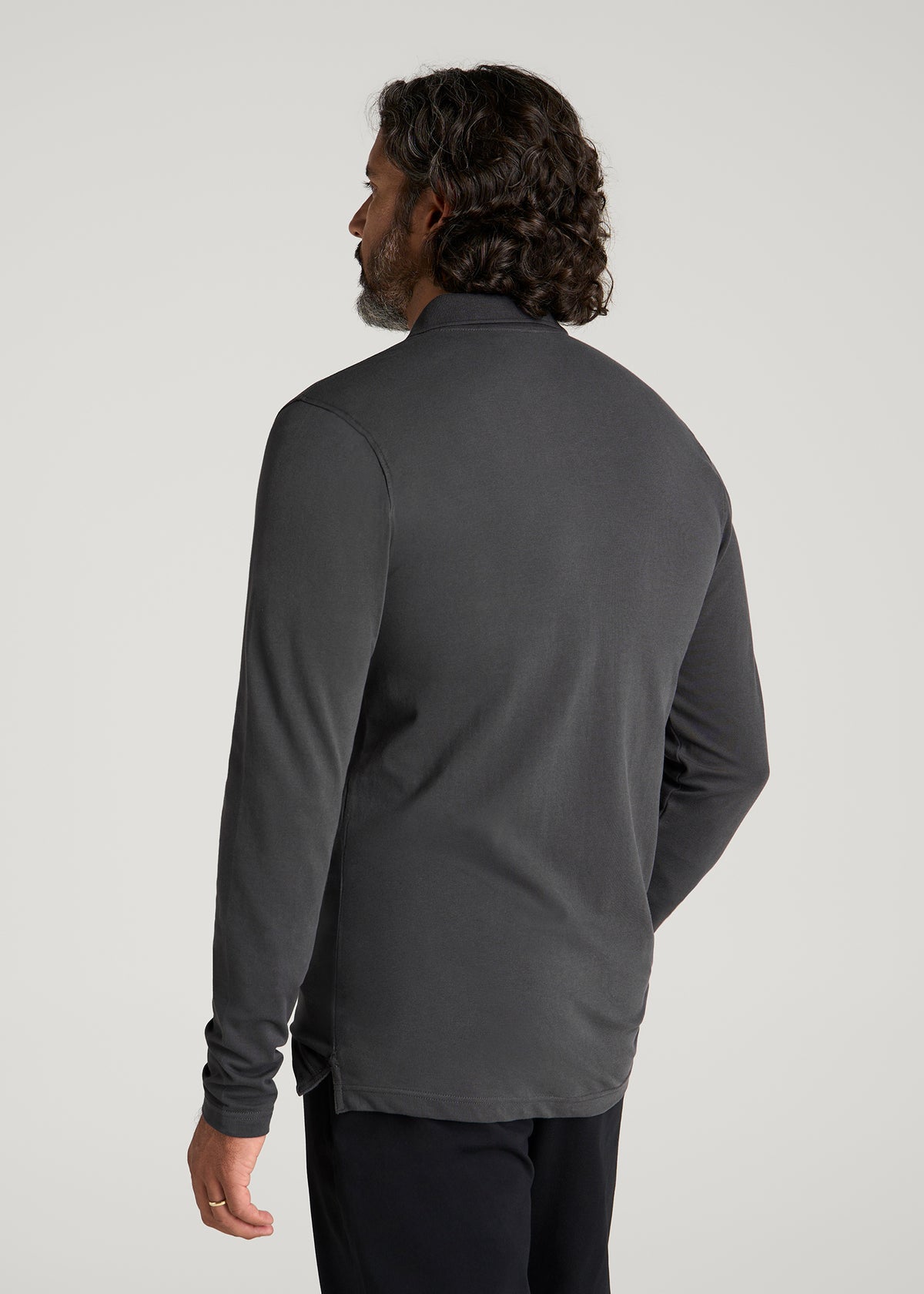 Long Sleeve Classic Polo for Tall Men in Iron Grey