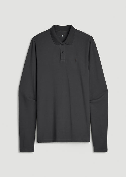 Long Sleeve Classic Polo for Tall Men in Iron Grey