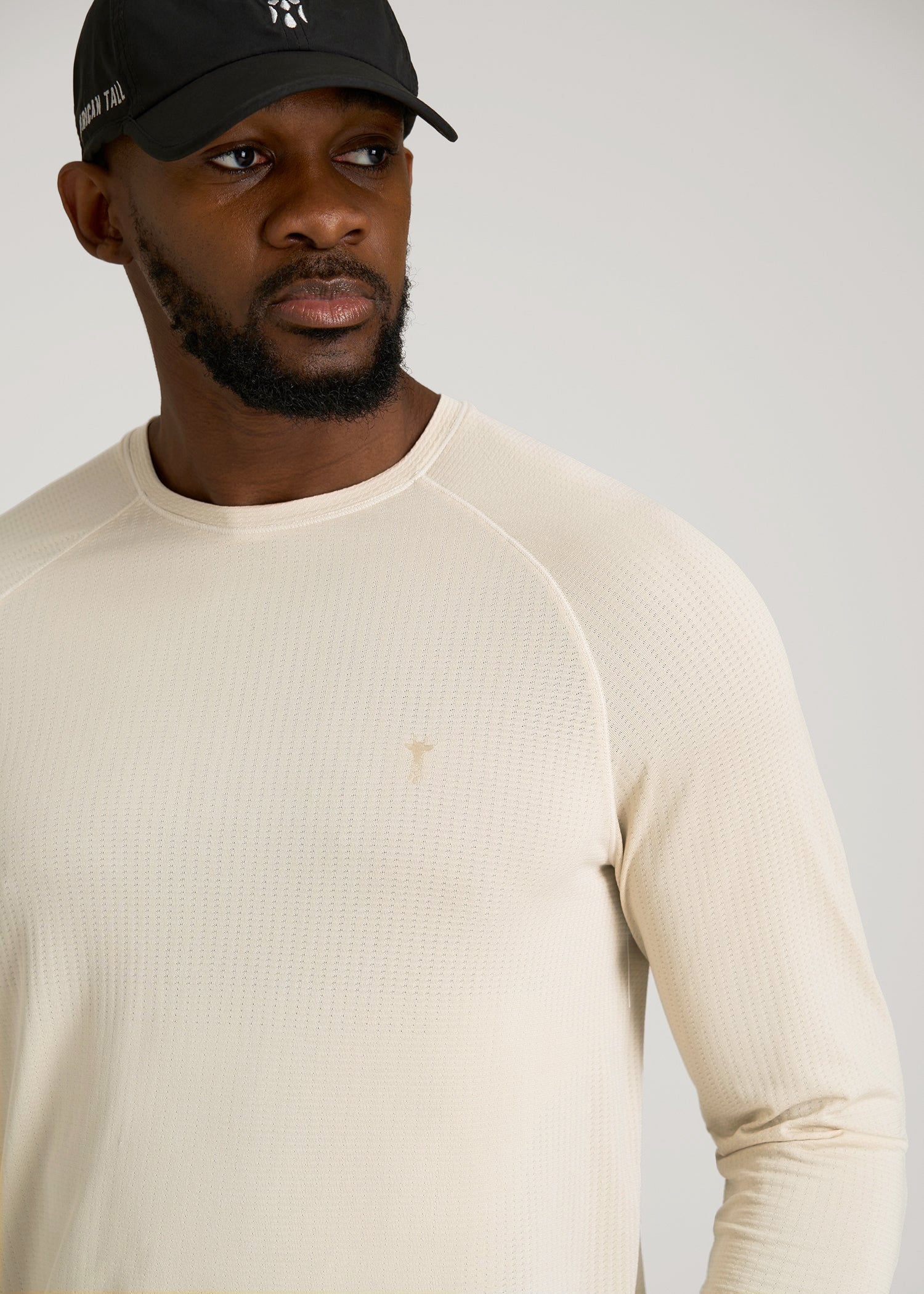 Long Sleeve Vented Training Top for Tall Men in Vanilla Latte