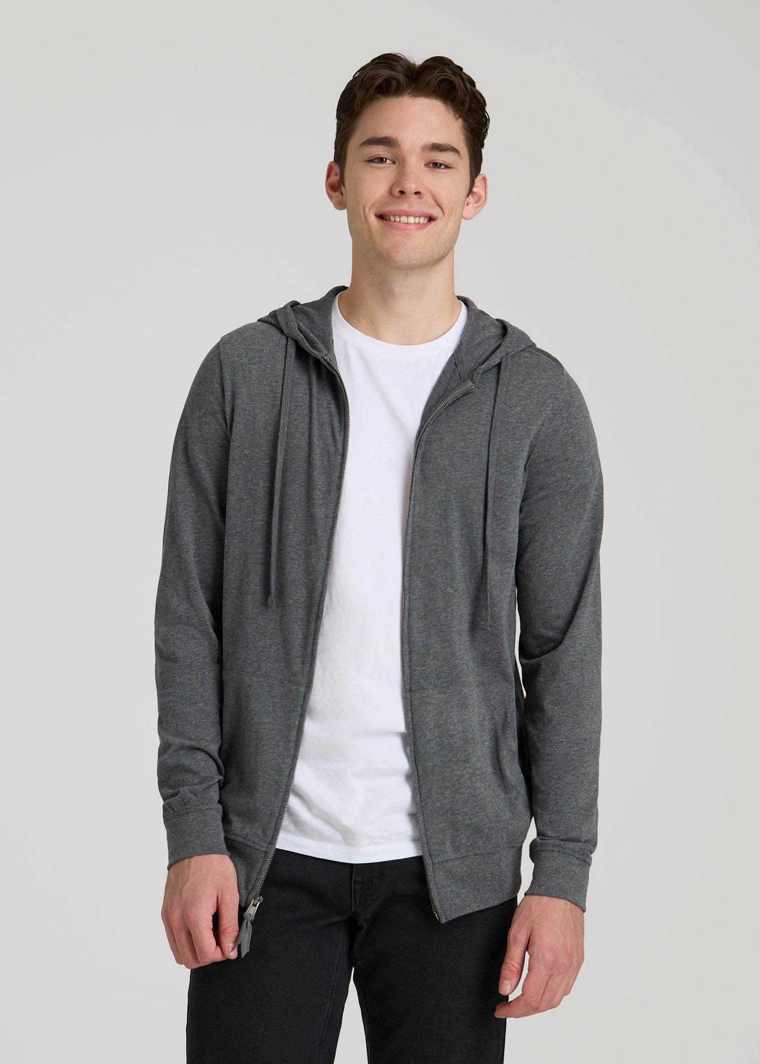 Men's Tall Long Sleeve Jersey Full Zip Hoodie Charcoal Mix