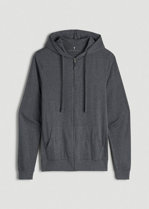Long Sleeve Full Zip Jersey Hoodie for Tall Men in Charcoal Mix
