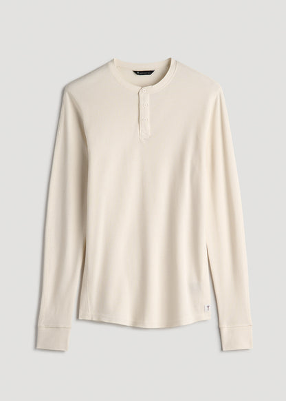 Double Honeycomb Thermal Long-Sleeve Henley Shirt for Tall Men in White Alyssum