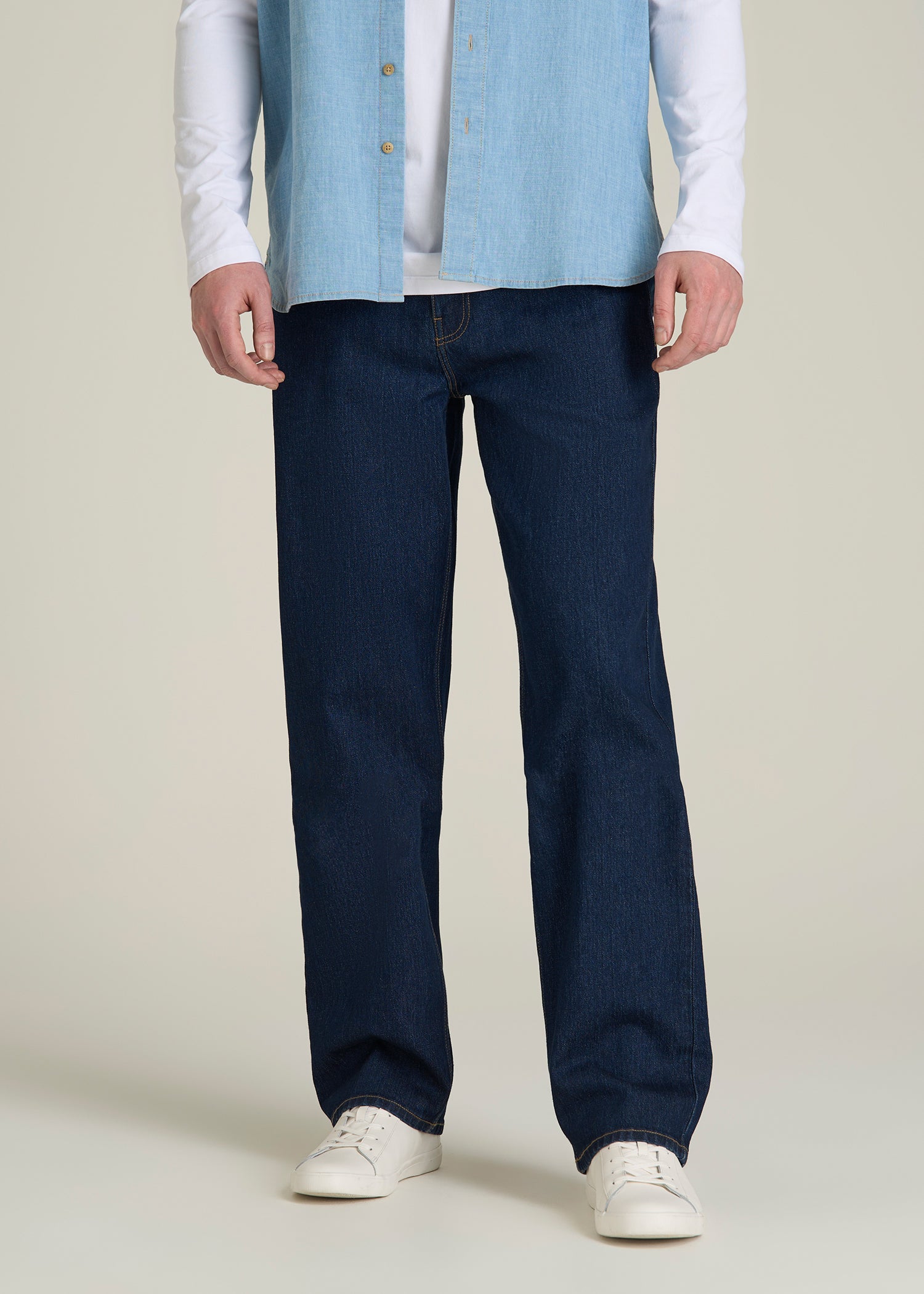 Loose Fit Jeans for Tall Men in Deep Indigo Wash