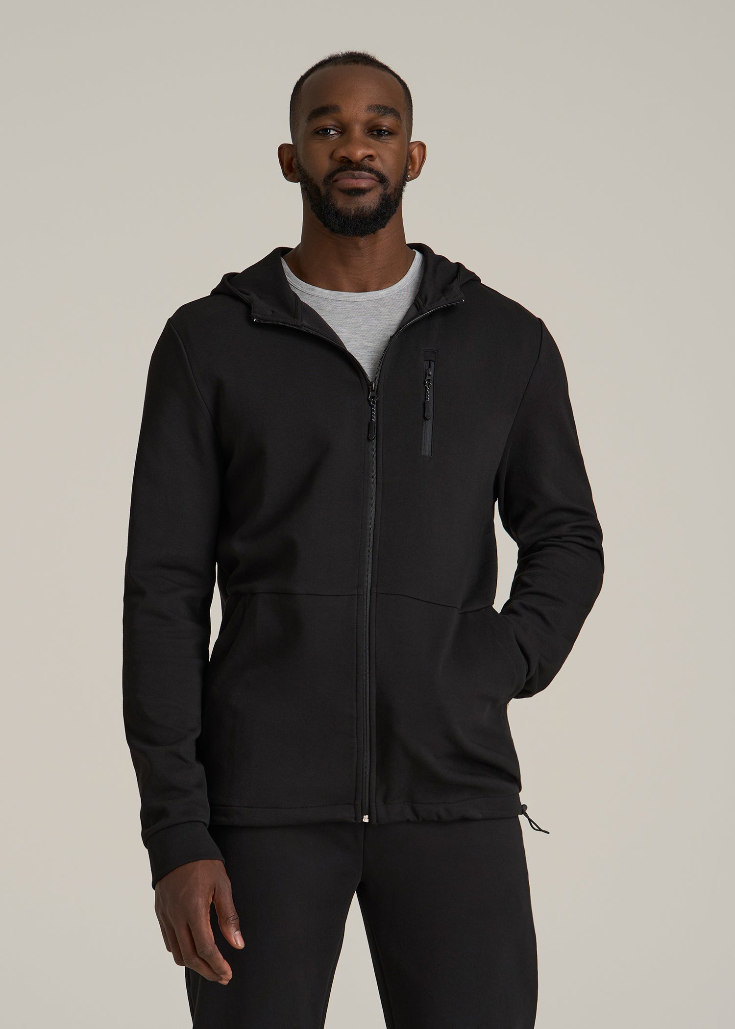 Tech-Knit Long Track Jacket for Tall Men in Black