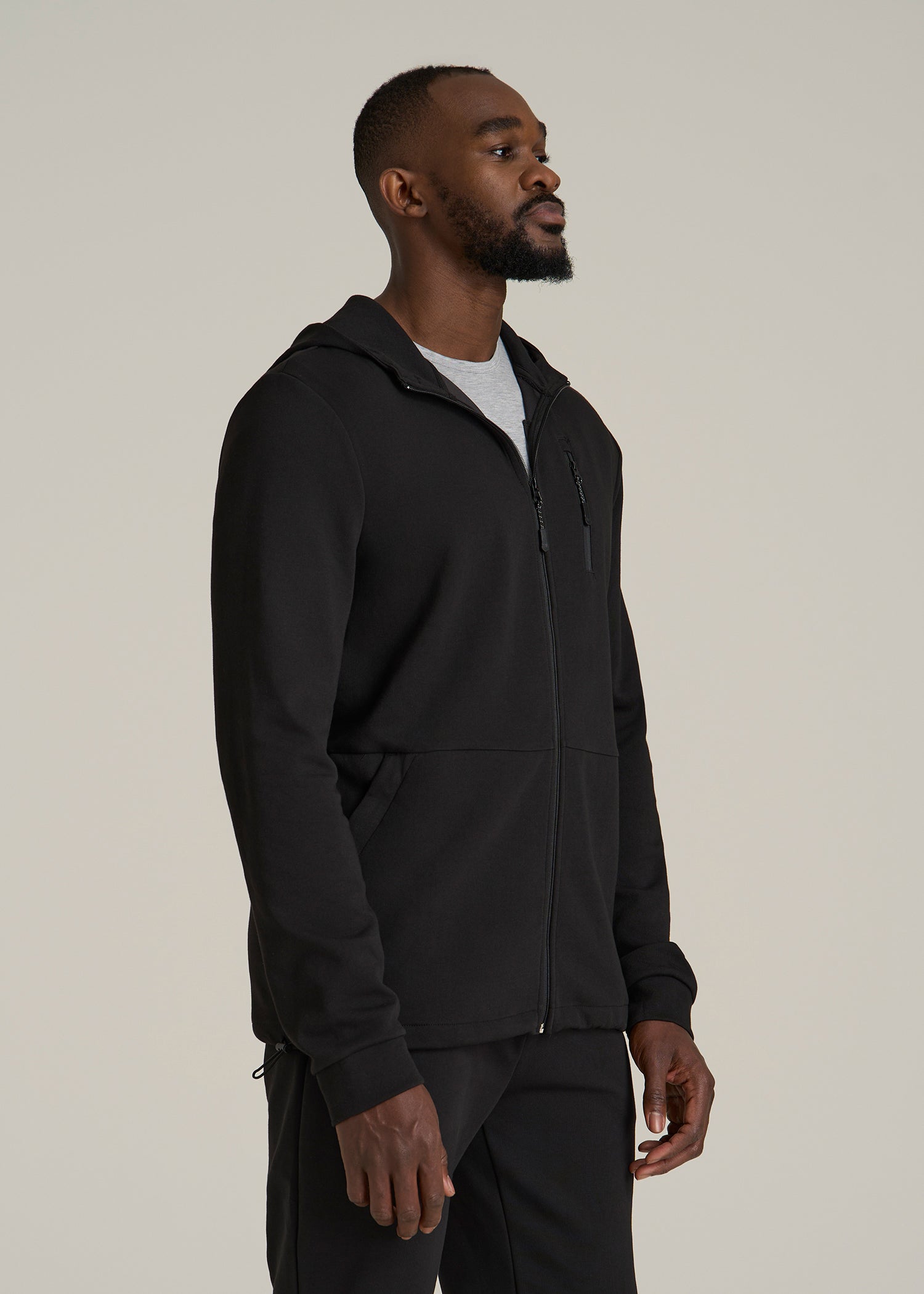 Tech-Knit Long Track Jacket for Tall Men in Black
