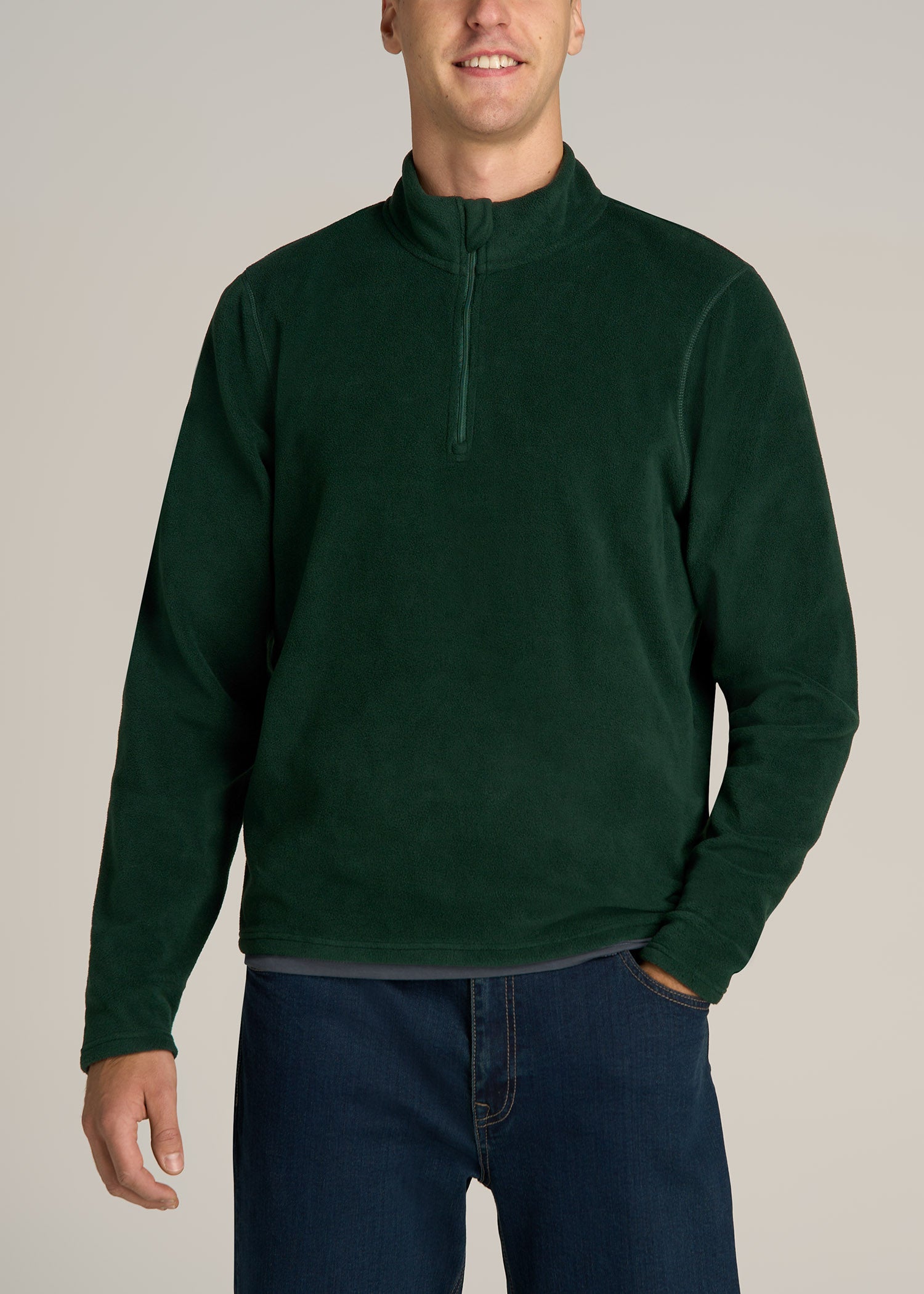 Men's Dark Green Half Zip Merino Sweater - Machine Washable