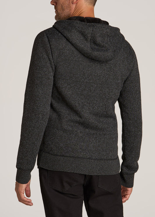 Hooded Sherpa Sweater for Tall Men in Charcoal Mix