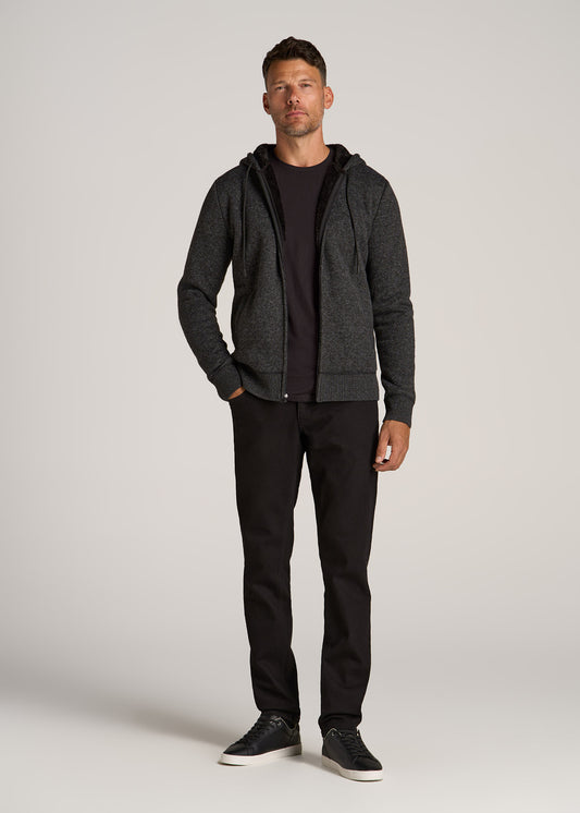 Hooded Sherpa Sweater for Tall Men in Charcoal Mix