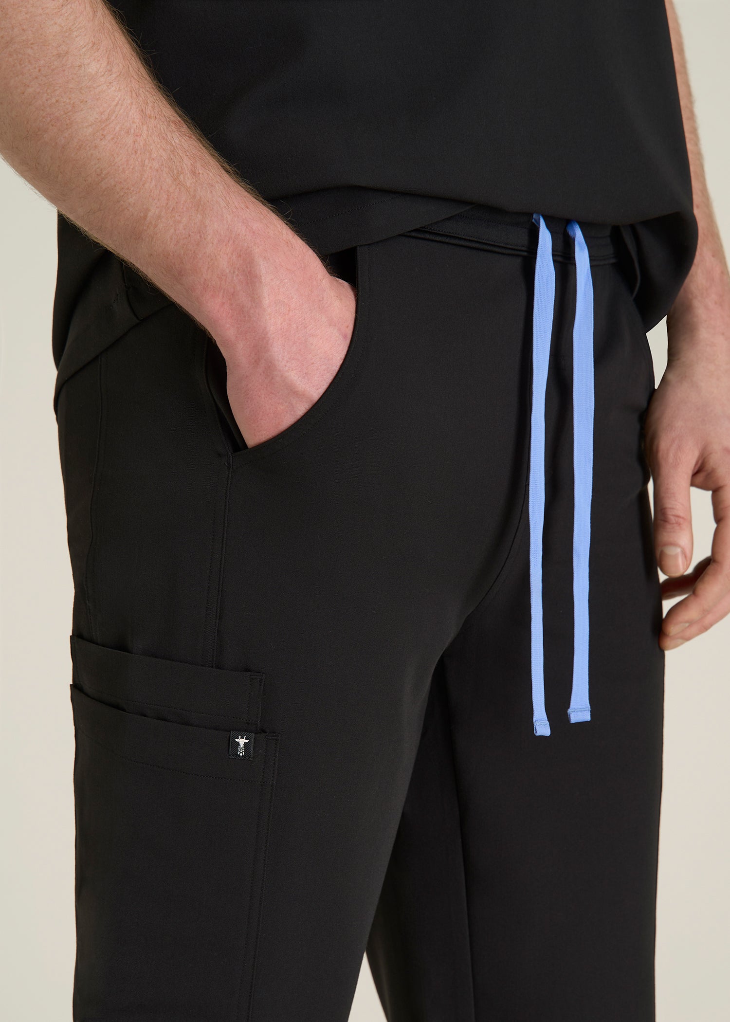 Cargo Scrub Pants for Tall Men in Black