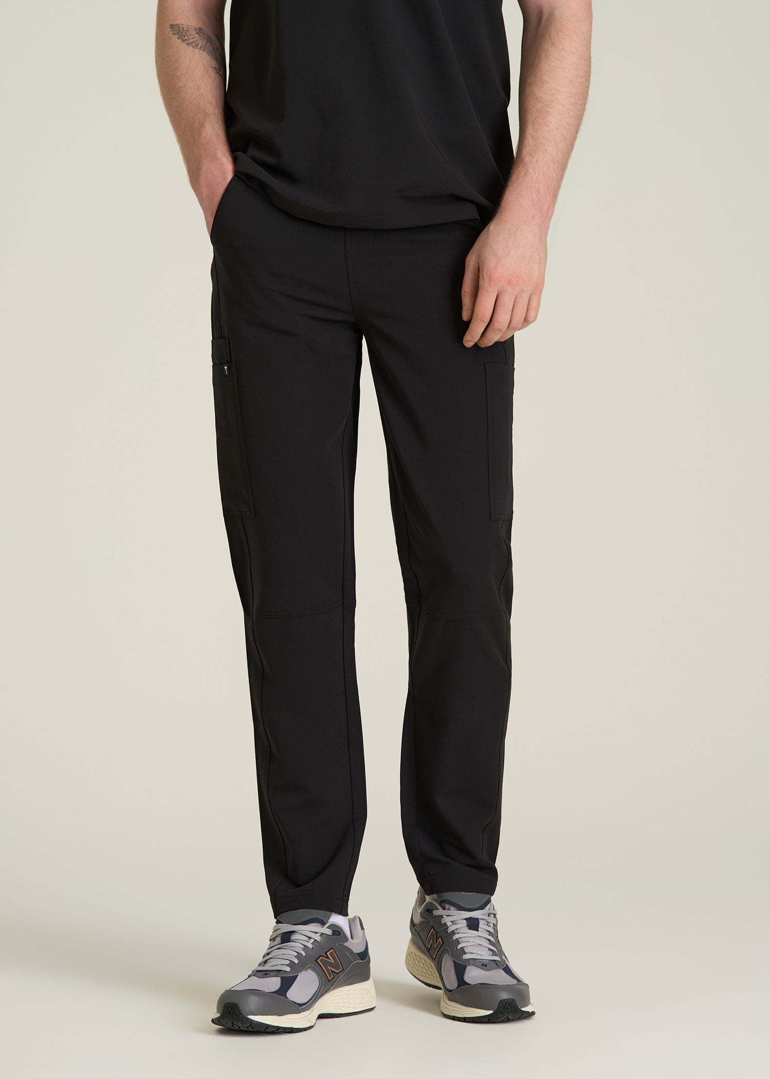 Cargo Scrub Pants for Tall Men in Black