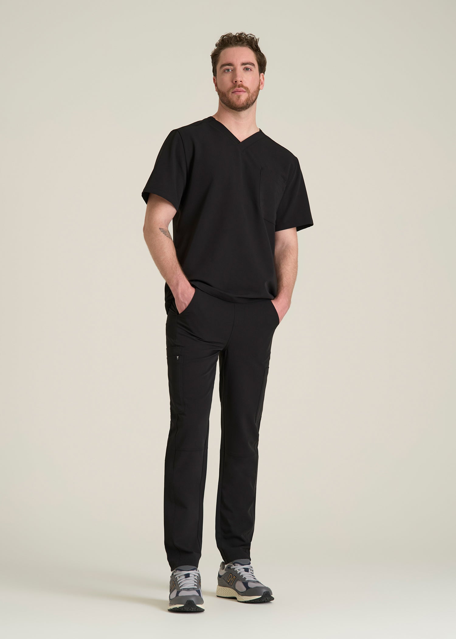 Cargo Scrub Pants for Tall Men in Black