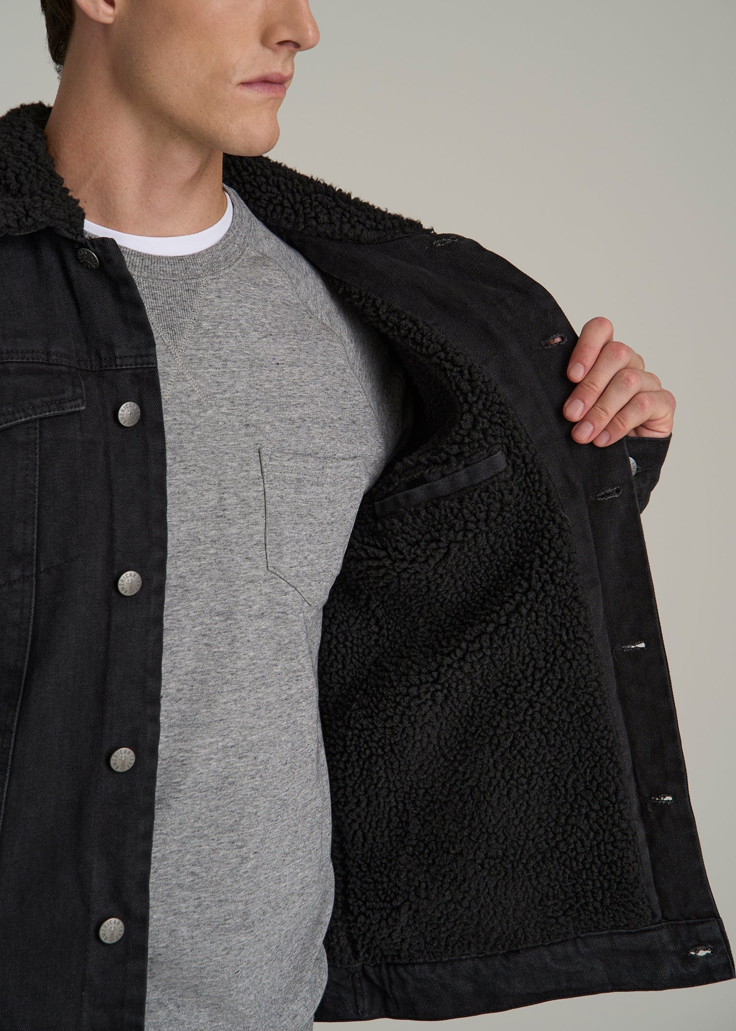 Denim Sherpa Jacket for Tall Men in Onyx Black Wash