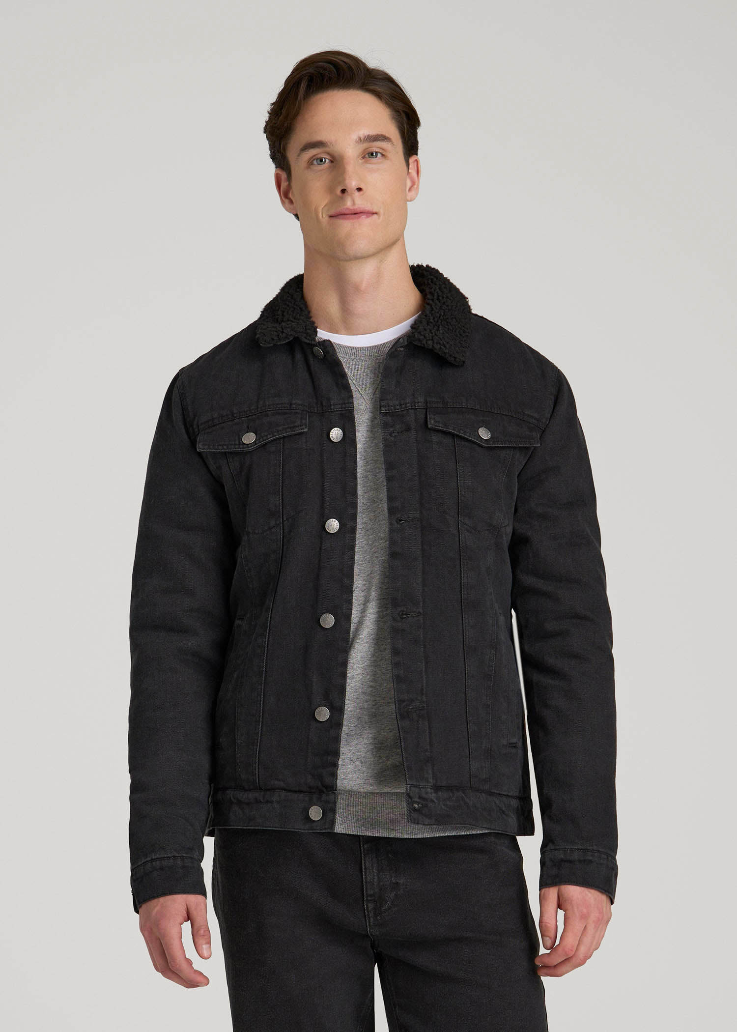 Men's Tall Denim Sherpa Jacket Onyx Black Wash | American Tall