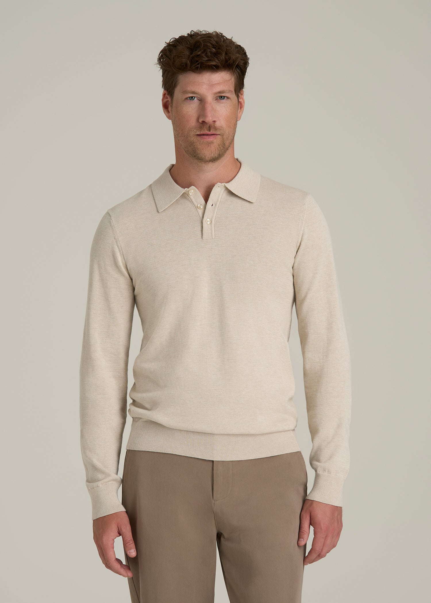 Men’s Tall Polo Sweater in Vanilla Latte Mix