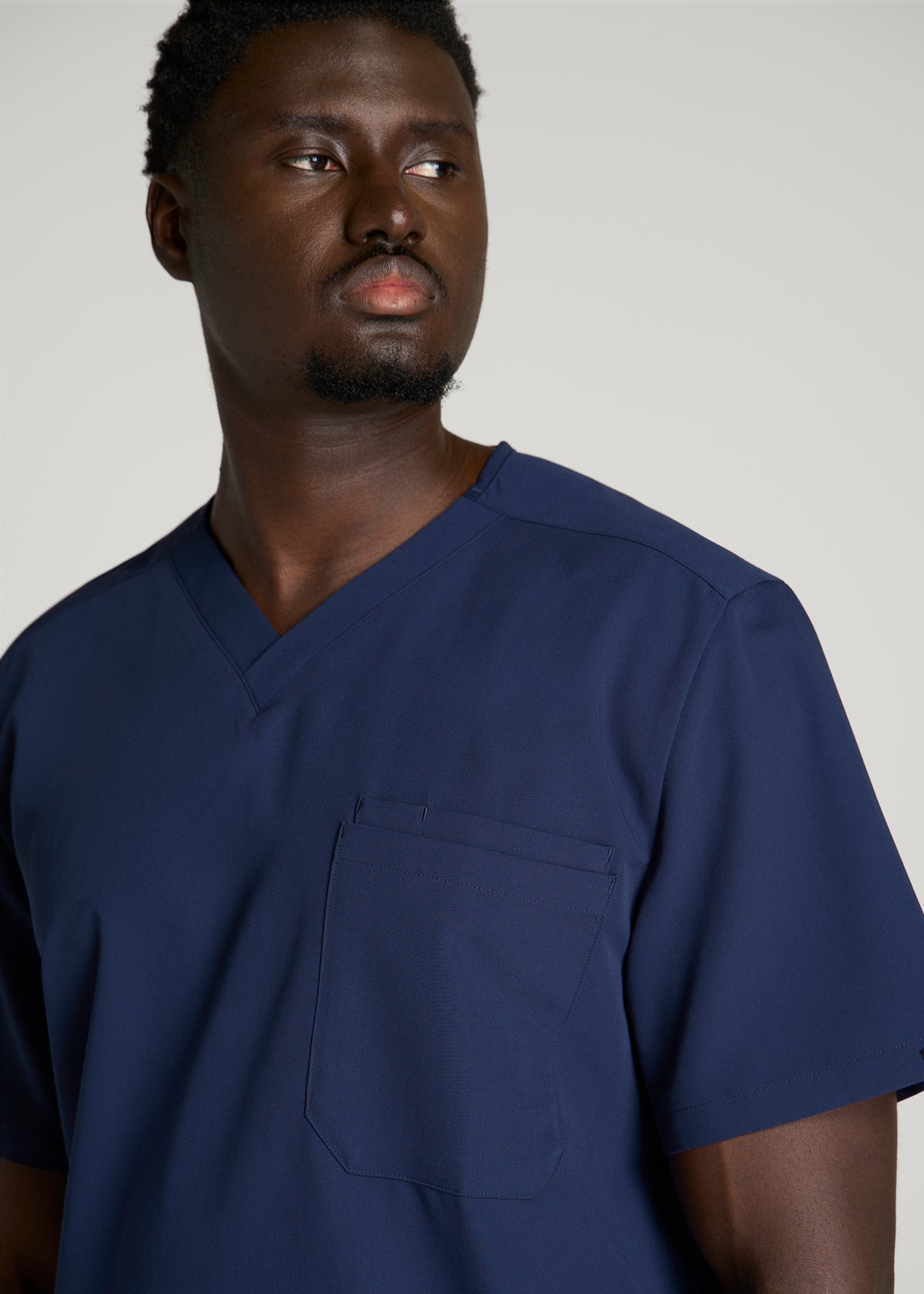 Short-Sleeve V-Neck Scrub Top for Tall Men in Navy Blue