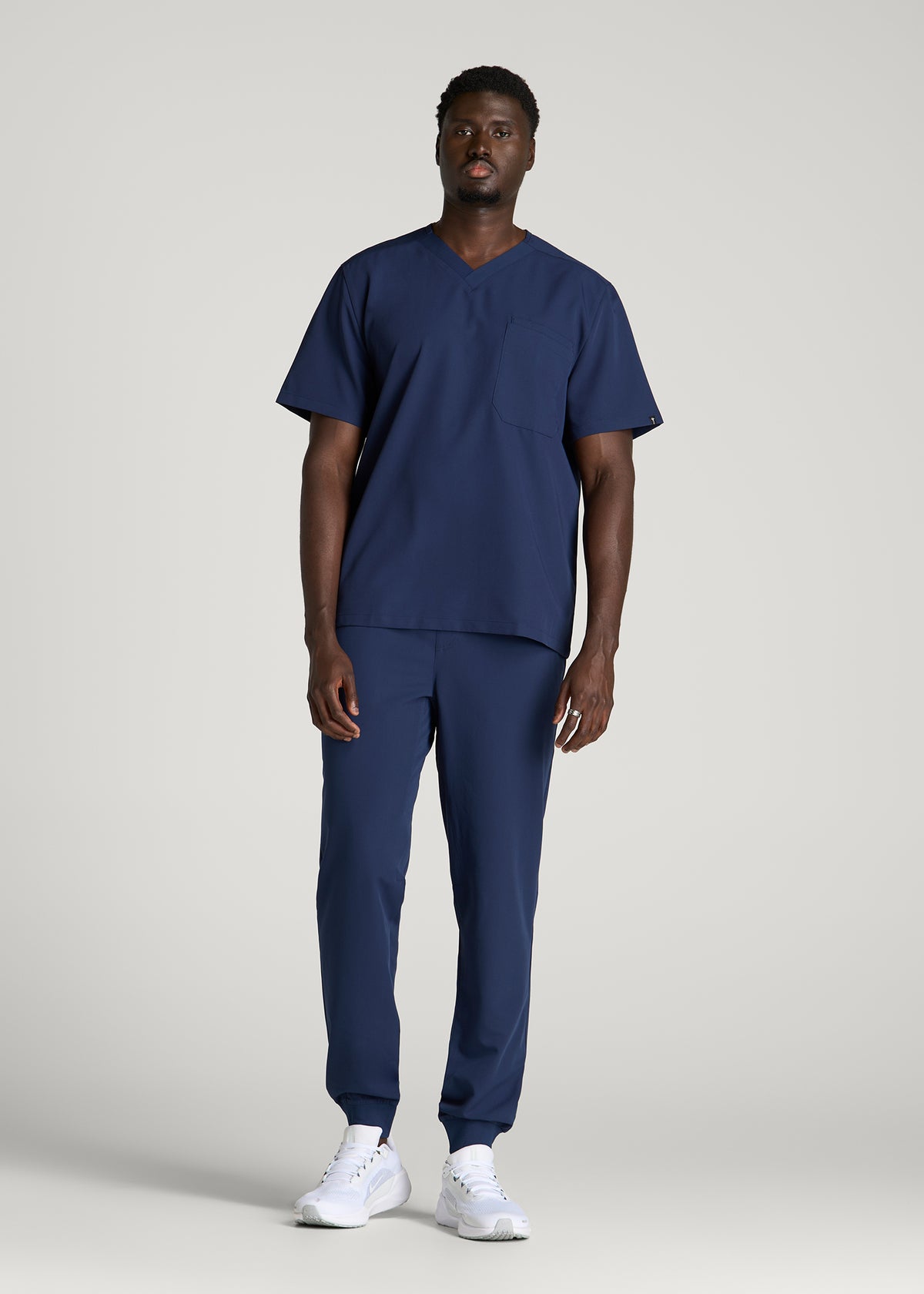 Short-Sleeve V-Neck Scrub Top for Tall Men in Navy Blue