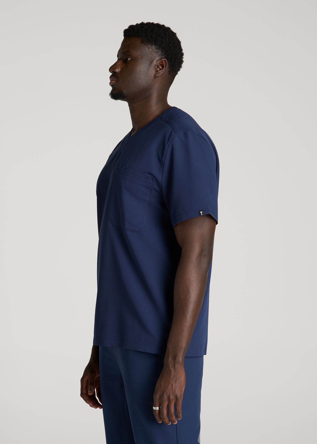 Short-Sleeve V-Neck Scrub Top for Tall Men in Navy Blue