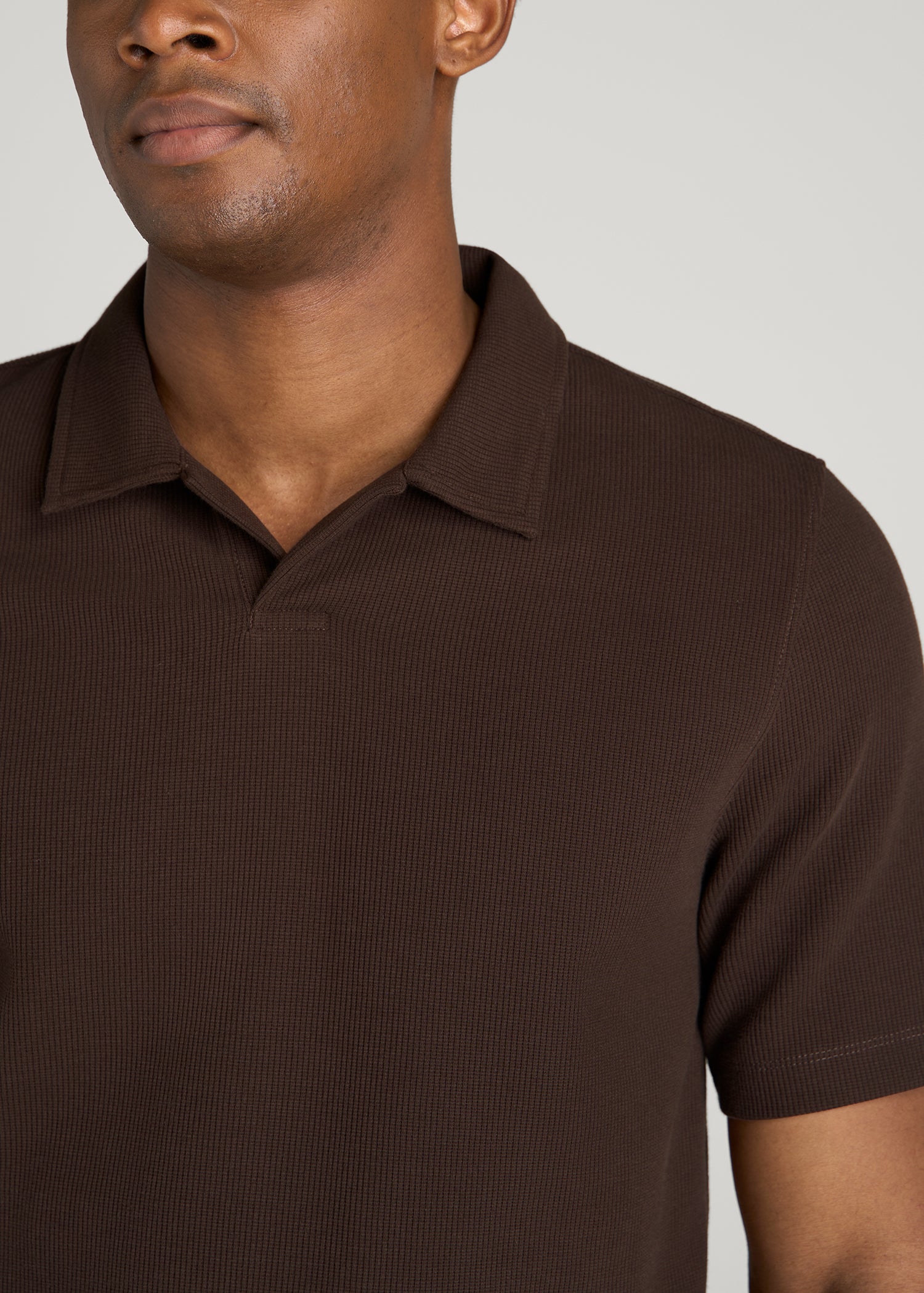 Micro Waffle Polo for Tall Men in Espresso