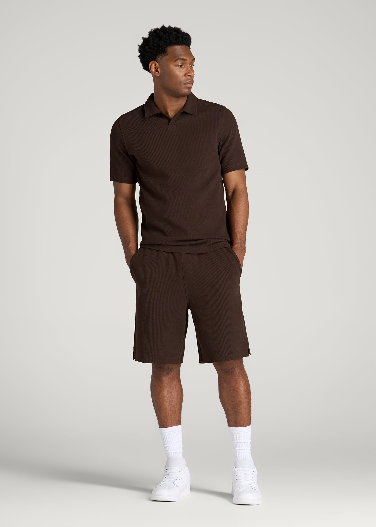 Micro Waffle Polo for Tall Men in Espresso