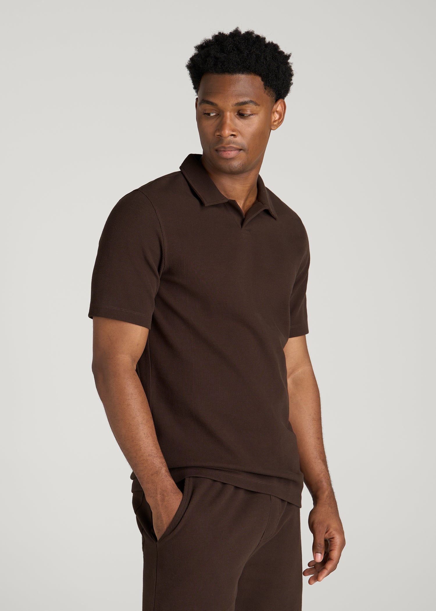 Micro Waffle Polo for Tall Men in Espresso