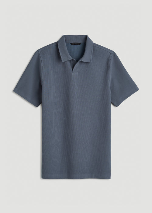 Micro Waffle Polo for Tall Men in Grey Blue