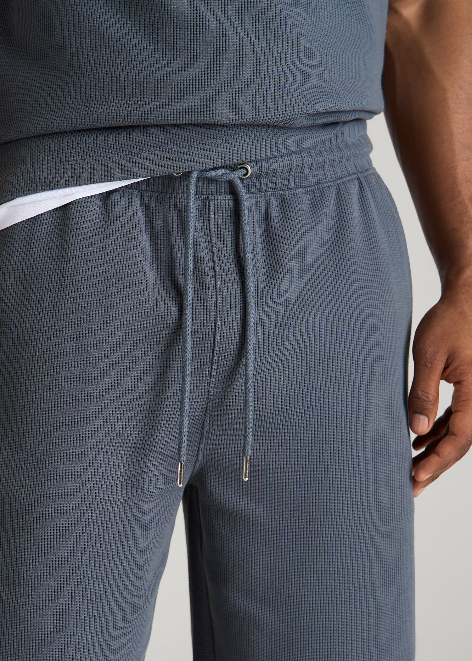 Micro Waffle Short for Tall Men in Grey Blue
